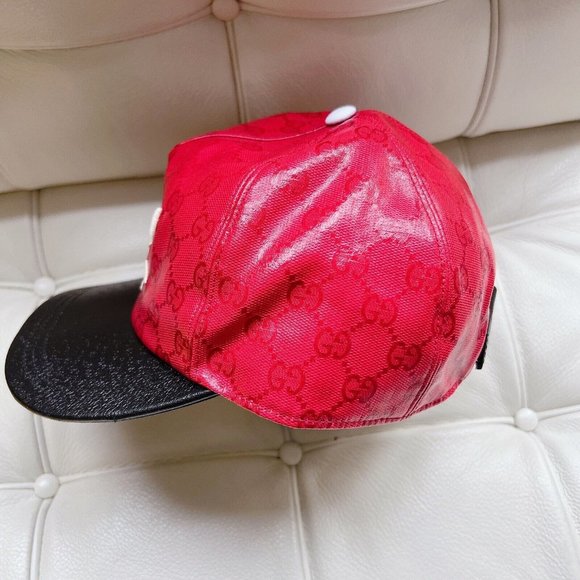 Gucci x Adidas GG LOGO Supreme Baseball Cap Hat Red Black Canvas Unisex Size M - Picture 3 of 11